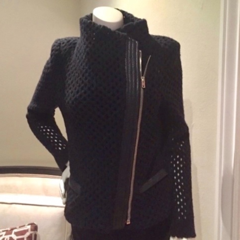 HOST PICK!!  IRO - Black Wool Open Knit Lthr Trim Moto